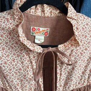 Honeybea Gathered Floral Blouse with Tie Neck